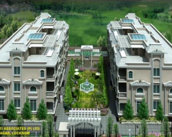 Multi-storey residential complex with landscaped courtyard